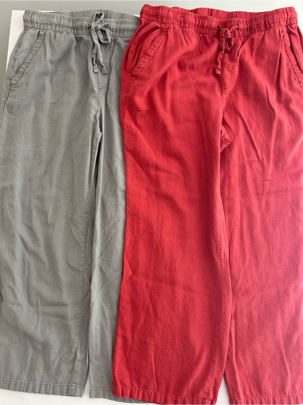 Old Navy Linen Blend Pants Womens L wide Leg Light Gray Red